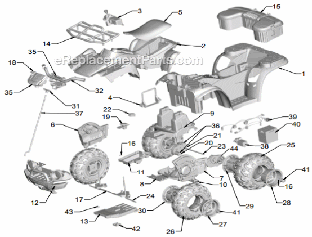 Page A Diagram and Parts List for J5248-TRU  Power Wheels Ride-On ATVs